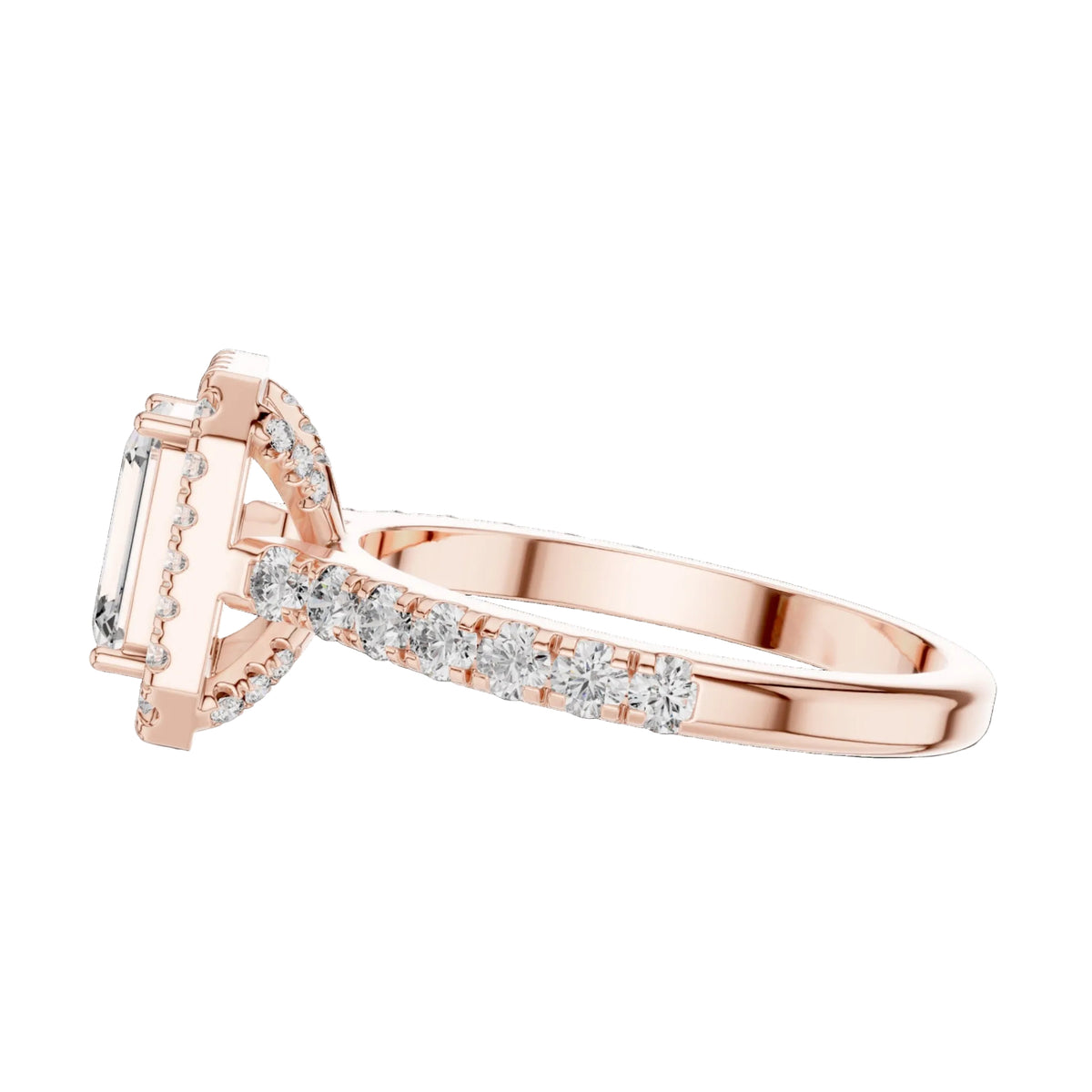 The Rose — 1.656 CTW Emerald-Cut Lab-Grown Diamond Halo Ring - Lamor&Co