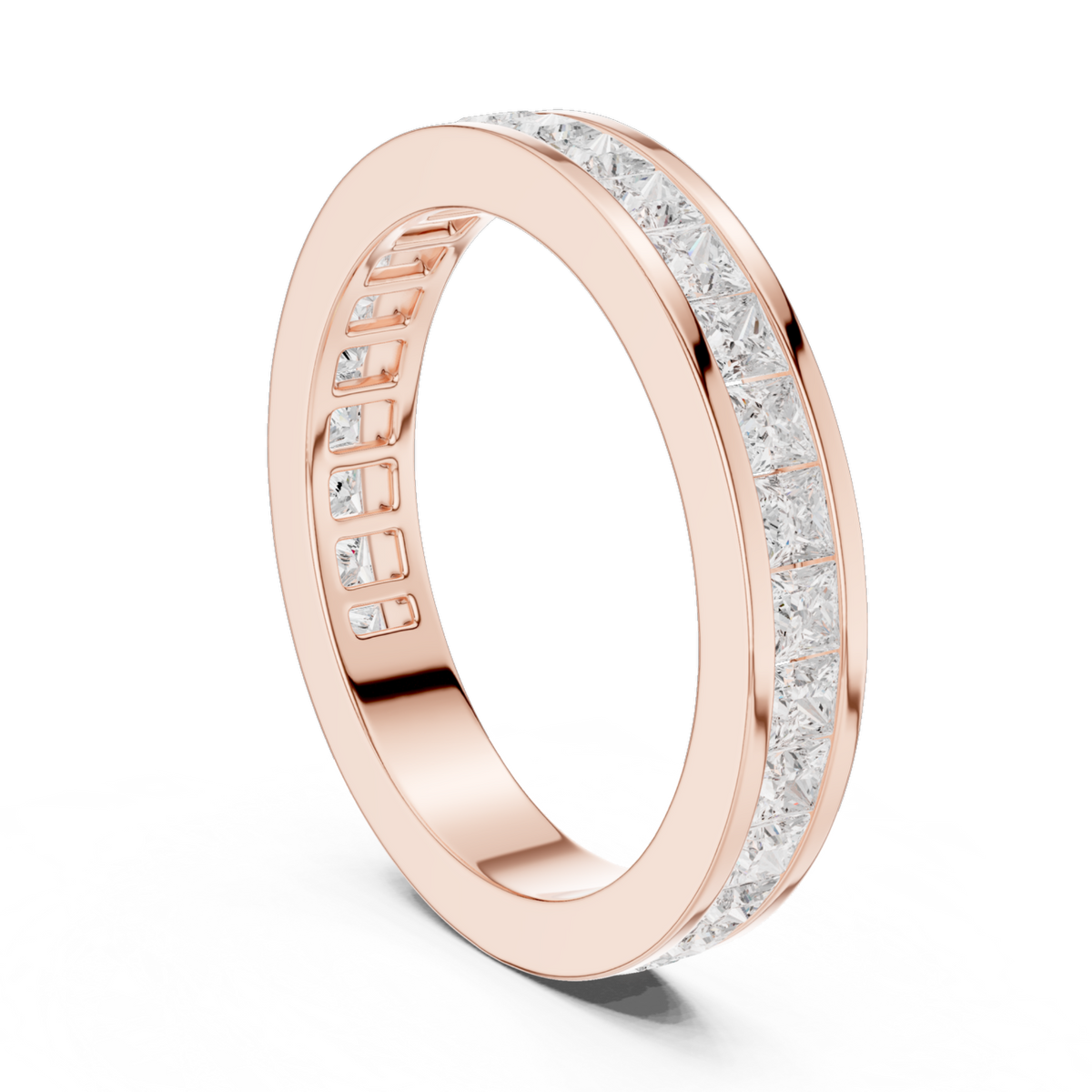 The Aura princess diamond wedding band in rose gold, view 1