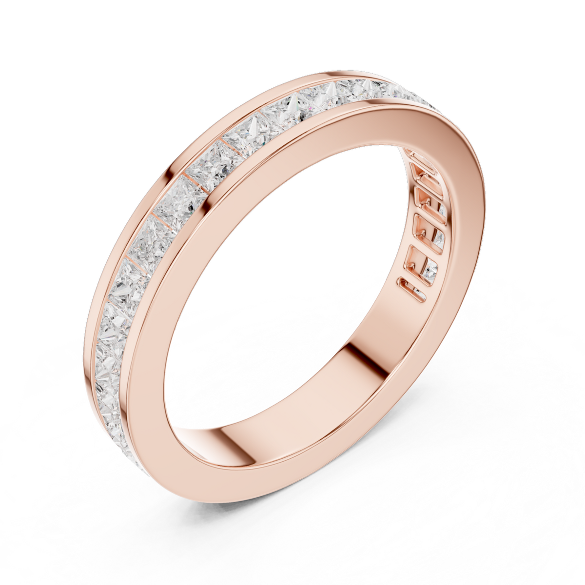 The Aura princess diamond wedding band in rose gold, view 2