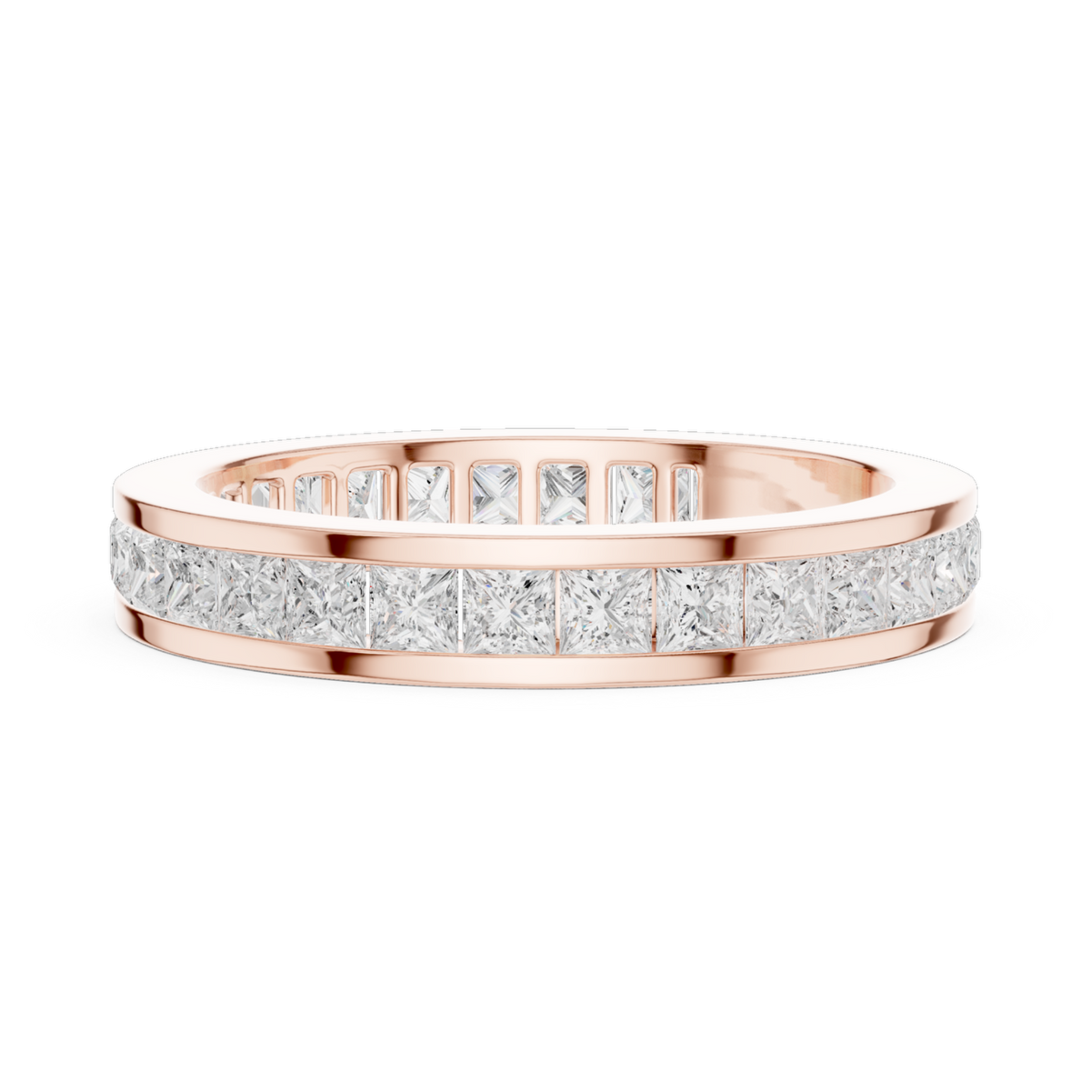 The Aura princess diamond wedding band in rose gold, view 3