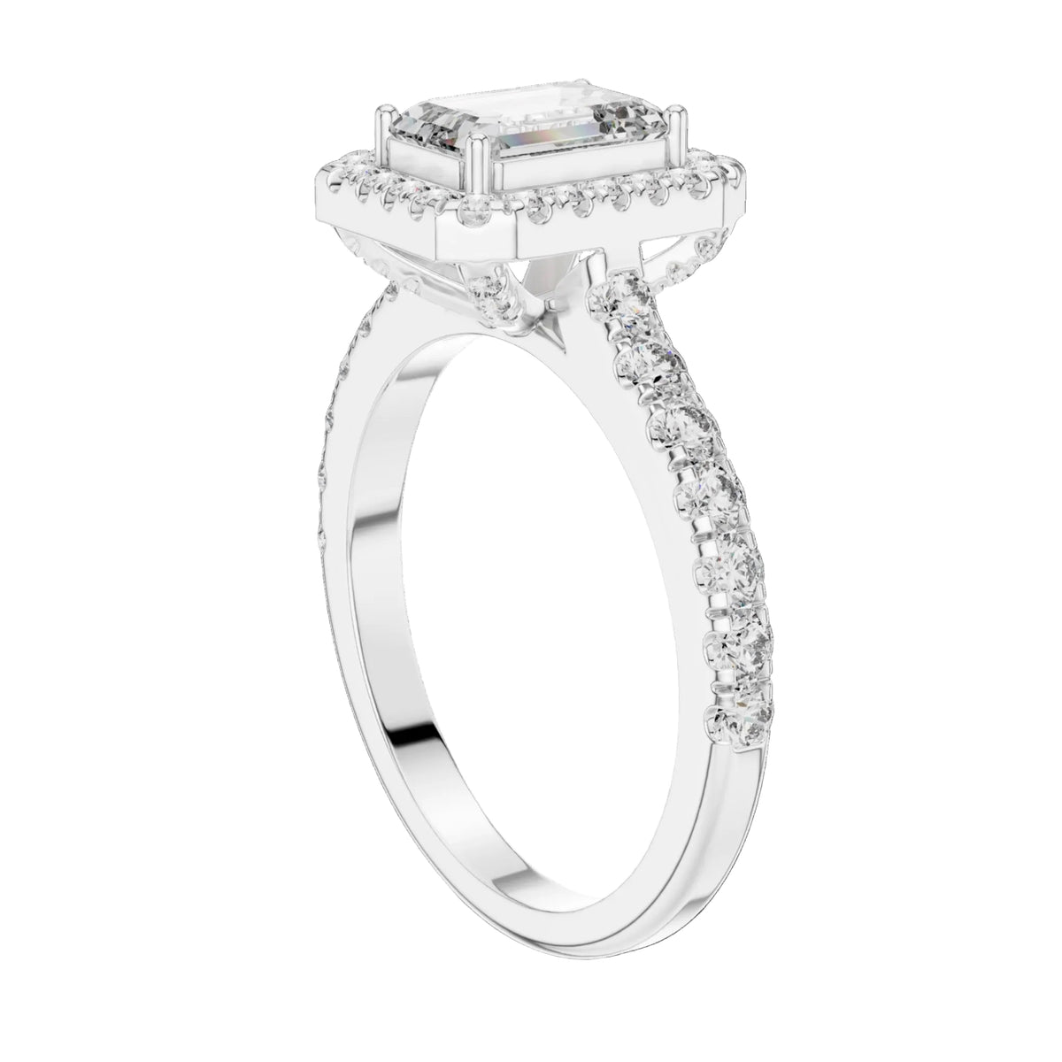 The Rose — 1.656 CTW Emerald-Cut Lab-Grown Diamond Halo Ring - Lamor&Co