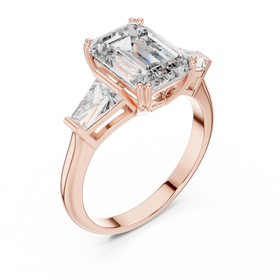 The Clara emerald-cut lab-grown diamond engagement ring with baguette side stones in rose gold