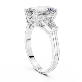 The Clara emerald-cut lab-grown diamond engagement ring with baguette side stones in white gold