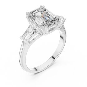 The Clara emerald-cut lab-grown diamond engagement ring with baguette side stones in white gold