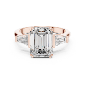 The Clara emerald-cut lab-grown diamond engagement ring with baguette side stones in rose gold