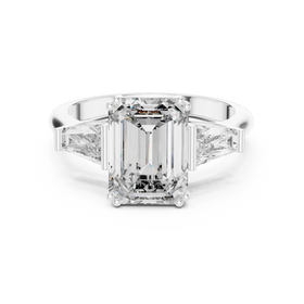 The Clara emerald-cut lab-grown diamond engagement ring with baguette side stones in white gold