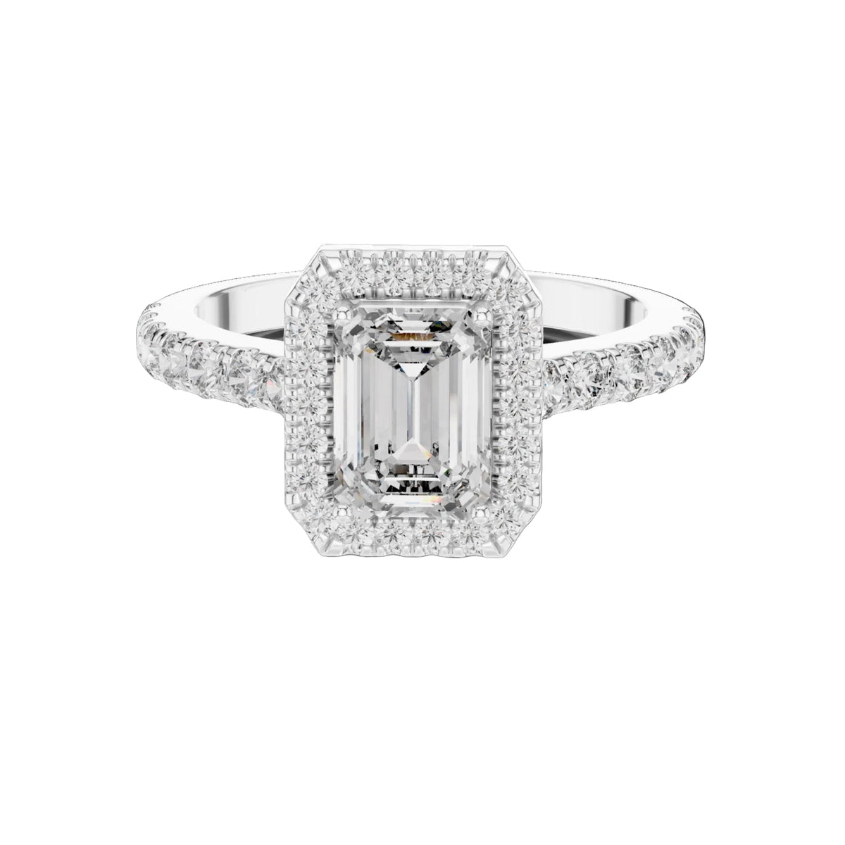 The Rose — 1.656 CTW Emerald-Cut Lab-Grown Diamond Halo Ring - Lamor&Co