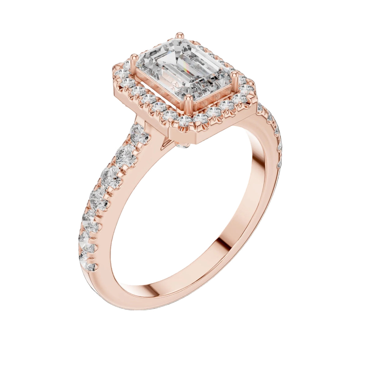 The Rose — 1.656 CTW Emerald-Cut Lab-Grown Diamond Halo Ring - Lamor&Co
