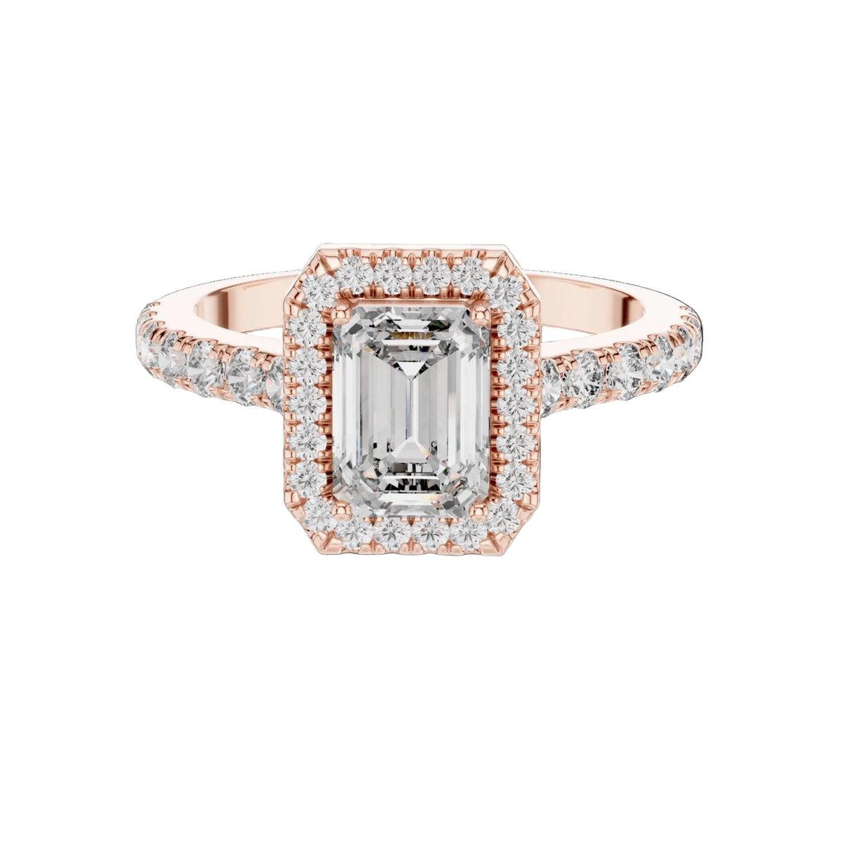 The Rose — 1.656 CTW Emerald-Cut Lab-Grown Diamond Halo Ring - Lamor&Co