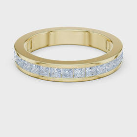 The Aura princess-cut lab-grown diamond wedding band in yellow gold — rotating view