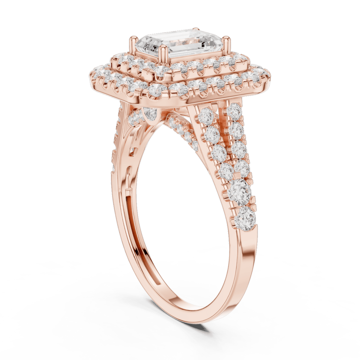 The Celeste — 2.30 CTW Emerald-Cut Lab-Grown Diamond Double Halo Ring - Lamor&Co