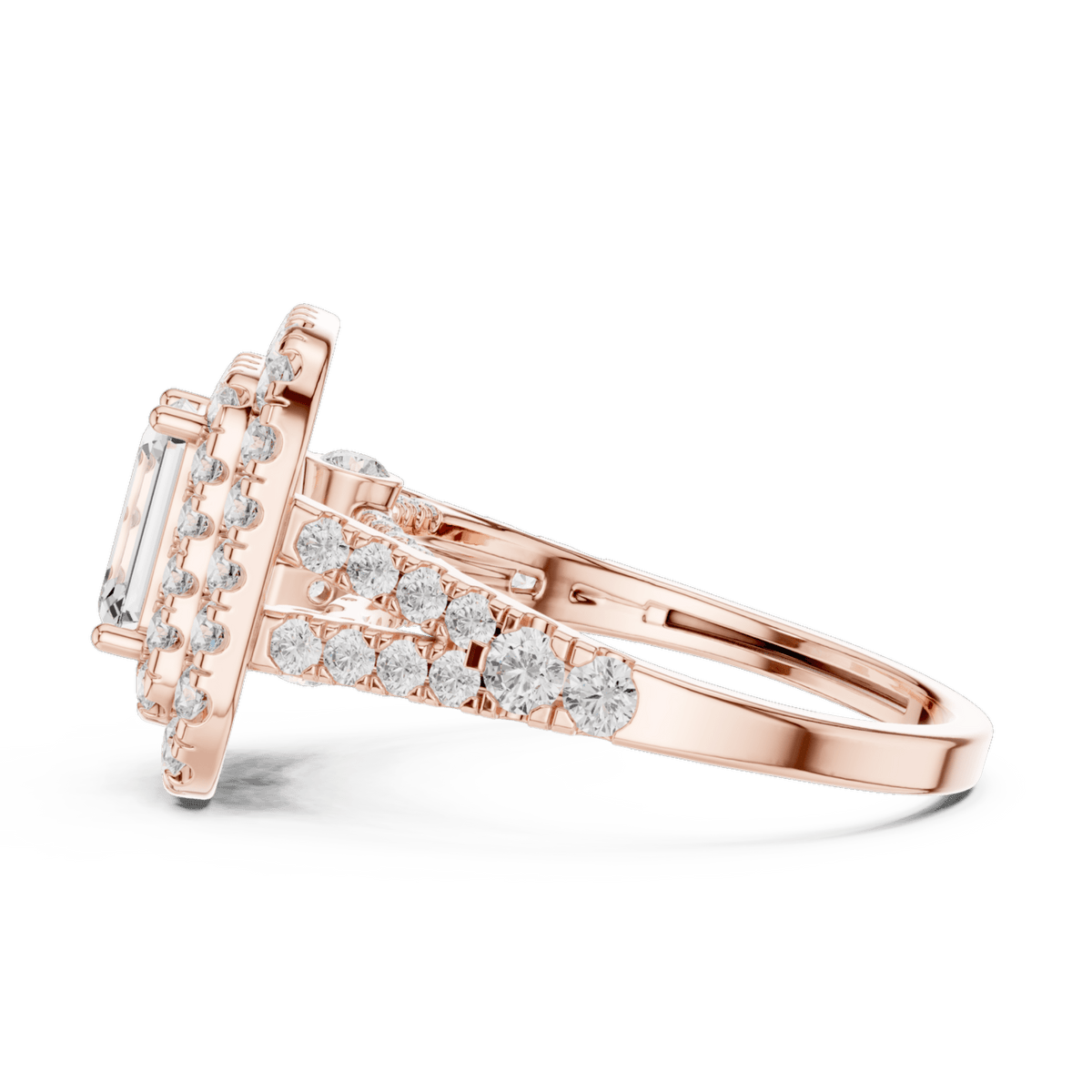 The Celeste — 2.30 CTW Emerald-Cut Lab-Grown Diamond Double Halo Ring - Lamor&Co