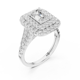 The Celeste — 2.30 CTW Emerald-Cut Lab-Grown Diamond Double Halo Ring - Lamor&Co