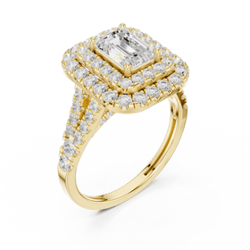 The Celeste — 2.30 CTW Emerald-Cut Lab-Grown Diamond Double Halo Ring - Lamor&Co